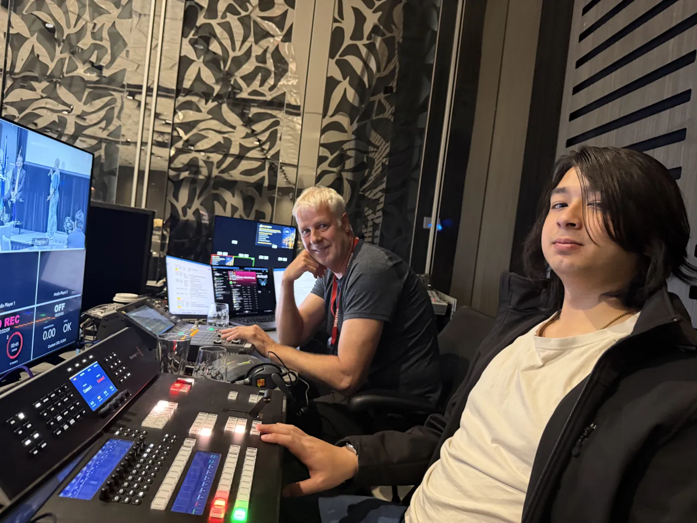 Webcasting Livestream crew at the control desk recording the Zaffarology Transformation Workshop